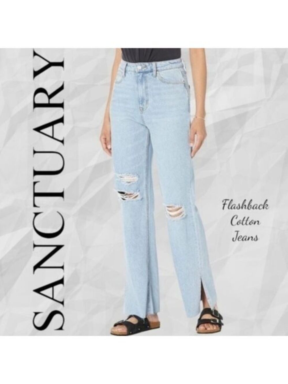SANCTUARY Flashback Wide-Leg Ripped Cotton Jeans in Super Fade Cruze NWT/32